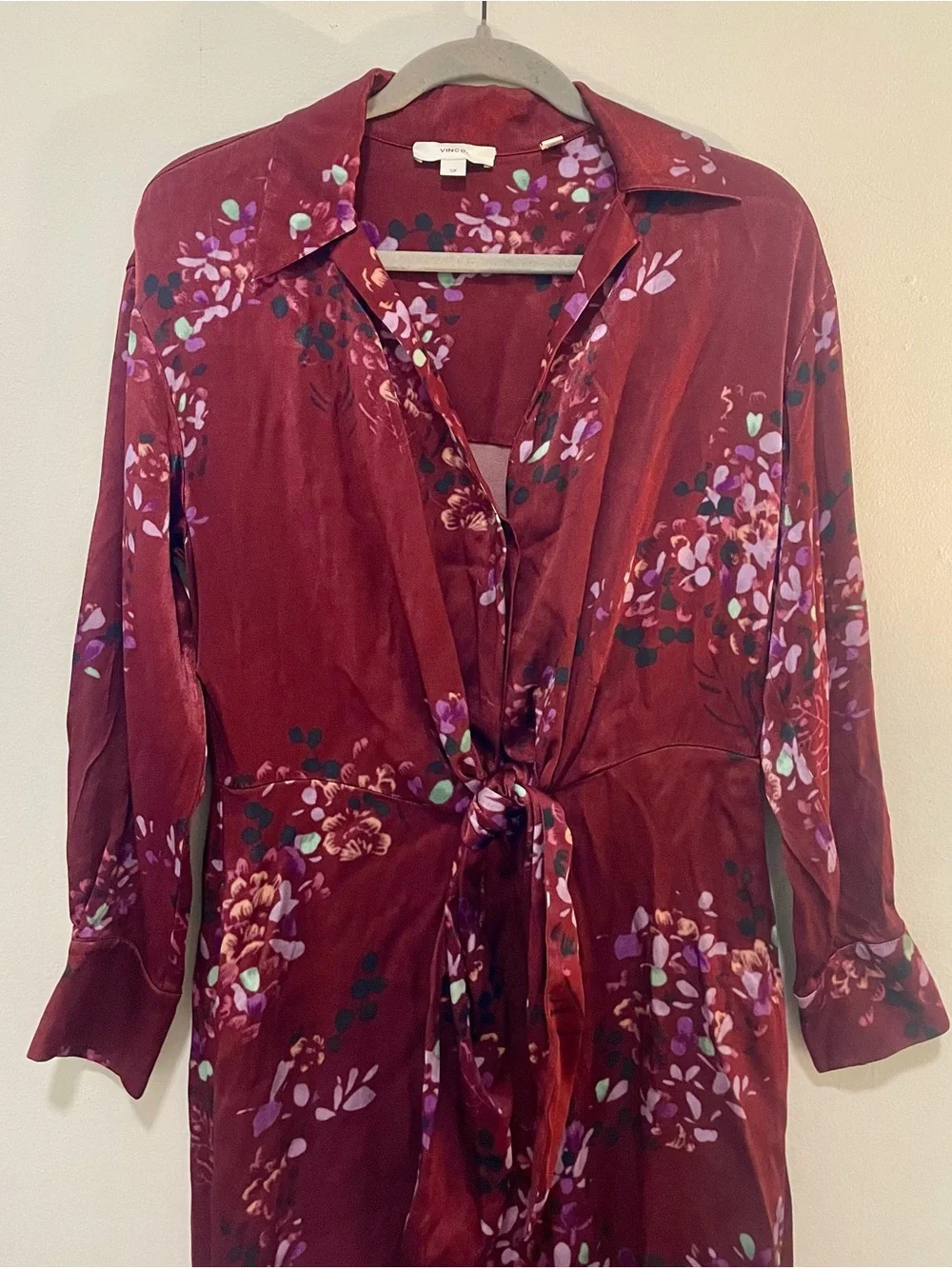 VINCE Forsythia Shaped-Collar Tie-Front Midi Dress Size Small 4 6